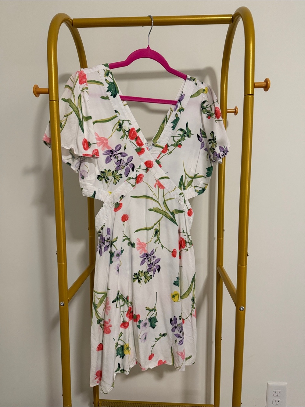 LOFT White Floral Mini Dress with Multicolor Blooms